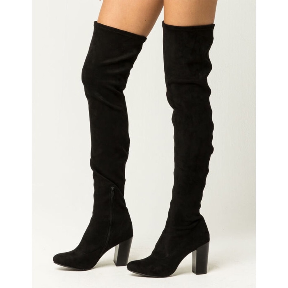 MIA Black Over-the-Knee Suede Block Heel Boots